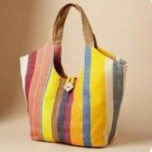 Unique Batik bold, colorful striped handwoven cotton spacious shoulder tote bag